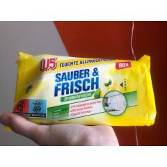 Серветки вологі для прибирання w5 з лимоном 80 шт німеччина